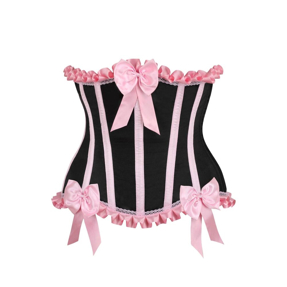 6658 Top Drawer Black/Pink Steel Boned Burlesque Underbust Corset Waist